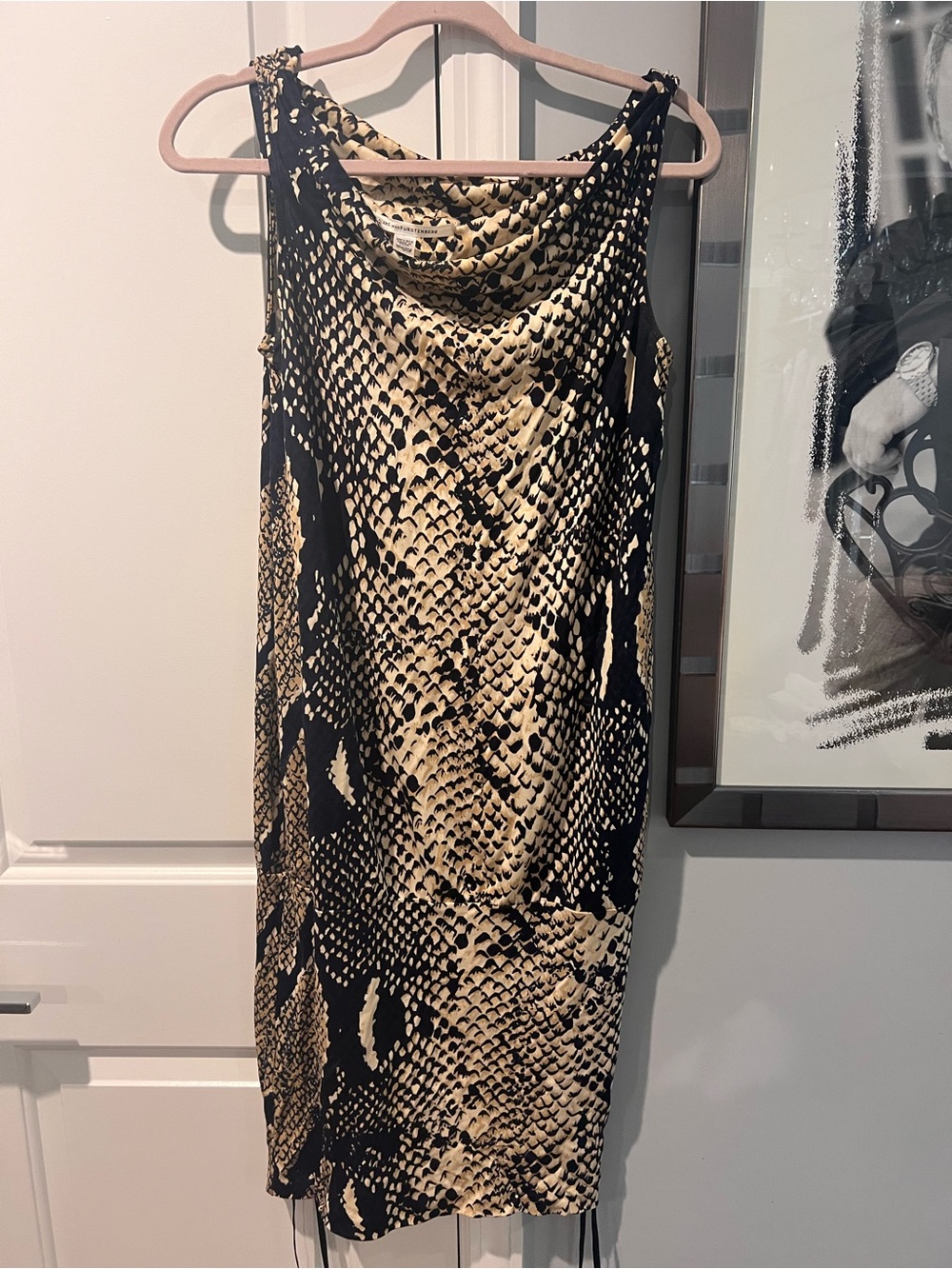 Diane Von Furstenberg Beige and Black Silk Printed Dress